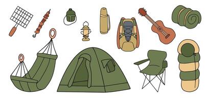 hand- getrokken picknick, reizen en camping thema. illustratie vector