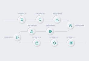 neumorf flowchart infografisch. creatief concept voor infographic met 10 stappen, opties, onderdelen of processen. sjabloon voor diagram, grafiek, presentatie en grafiek. vector