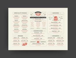 pizza restaurant menu lay-out ontwerp brochure of voedsel folder sjabloon illustratie. vector