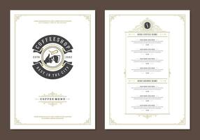 koffie menu sjabloon ontwerp folder voor bar of cafe met koffie mok symbool en retro typografisch decoratie elementen. vector