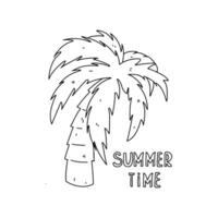 palm boom. zomer tijd uitstraling. hand- getrokken tekening stijl. illustratie geïsoleerd Aan wit. kleur bladzijde. vector