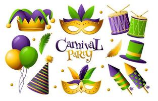 mardi gras carnaval icon set vector
