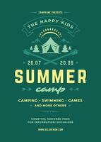 kinderen zomer kamp poster of folder evenement retro typografie ontwerp sjabloon en Woud Lanscape en tent achtergrond vector