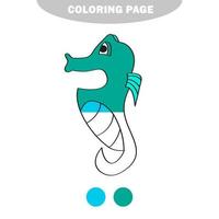 eenvoudige kleurplaat. kleuren zwart-wit lineaire schets zeepaardje vector