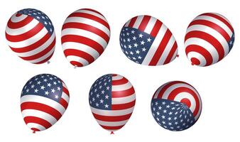 3d geven Verenigde staten van Amerika land vlag ballonnen reeks Aan transparant achtergrond. helium ballonnen, visie van verschillend zijden voor onafhankelijkheid dag feesten. eps10 vector