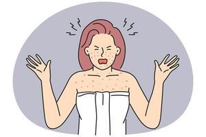 boos vrouw verontrust met allergie Aan lichaam vector