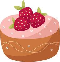 hand- trek zoet verjaardag chocola taart met aardbei geïsoleerd Aan wit achtergrond. schattig illustratie. roze, bruin, rood kleuren.doodle stijl. taart icoon. viering, feest. vector