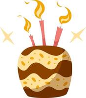 hand- trek zoet verjaardag taart met kaarsen geïsoleerd Aan wit achtergrond. illustratie. roze.bruin, oranje kleuren.doodle stijl. viering, feest.chocolade spons taart vector