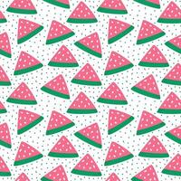 naadloos patroon van hand- trek watermeloen fruit met kawaii ogen Aan wit achtergrond.zomer groen rood, roze fruit achtergrond. illustratie in vlak tekening stijl. schattig gemakkelijk ontwerp. vector
