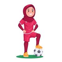 hijab meisje atleet voetbal sport tekenfilm illustratie vector