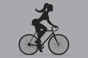 vrouw rijder Aan haar berg fiets, kant visie geïsoleerd silhouet vector