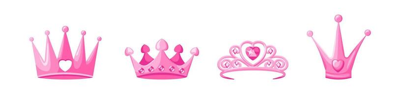 roze kronen en tiara's set. luxueus sieraden voor koninginnen en vorsten vector