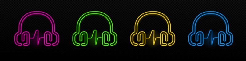 dj hoofdtelefoons neon icoon. audio geluid gloeiend laser symbool vector