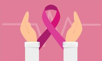 borstkanker bewustzijn banner - hand houden roze lint teken op roze achtergrond vector