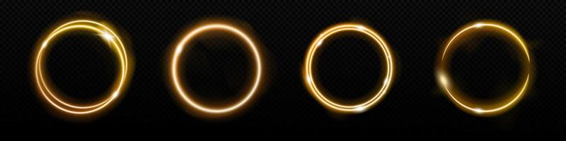 neon gouden cirkel gloeiend kader. gloed geel licht ring vector