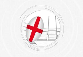Engeland vlag Aan rugby bal, bekleed cirkel rugby icoon met bal in een druk stadion. vector