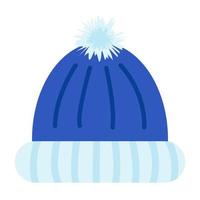 warme muts met pompon, vectorillustratie in cartoon vlakke stijl. kleding voor koude en ijzige dag. hygge, gezellig en comfortabel symbool. seizoensgebonden hoofddeksels, gebreide jersey. winter en herfst print vector