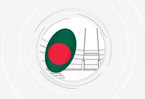 Bangladesh vlag Aan rugby bal, bekleed cirkel rugby icoon met bal in een druk stadion. vector