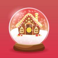 Kerstmis glas sneeuw wereldbol met peperkoek huis binnen. kleurrijk illustratie van winter vakantie seizoen. vector