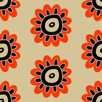 naadloos patroon in wijnoogst stijl. theepot met ornament, bloemen elementen. volk humeur. vervaagd kleuren, zwart en oranje. vector