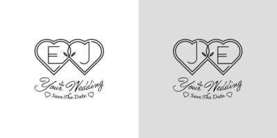 brieven ej en je bruiloft liefde logo, voor paren met e en j initialen vector