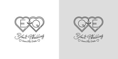 brieven eq en qe bruiloft liefde logo, voor paren met e en q initialen vector