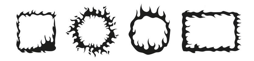 brand silhouet zwart kader. vlam cirkel en plein vector
