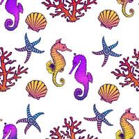 zee schepsels en oceaan dieren naadloos patroon. zee liefde zomer textiel en omhulsel oppervlakte ornament ontwerp sjabloon. hand- getrokken illustratie vector
