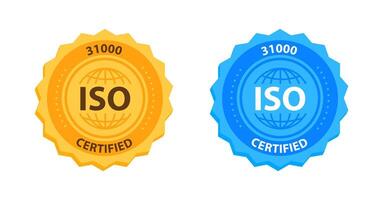 iso 31000 kwaliteit beheer certificaat insigne goud en blauw. illustratie vector