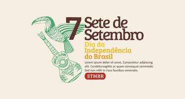 Brazilië onafhankelijkheid dag 7 de Setembro met illustraties van hand getekend gitaren en braziliaans hand- trommels. modieus grunge postzegel Brazilië onafhankelijkheid dag spandoek. vector