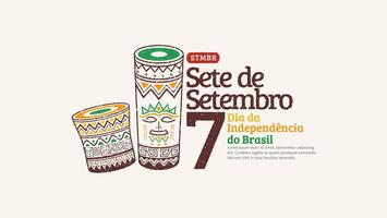 Brazilië onafhankelijkheid dag 7 de Setembro met illustraties van hand getekend gitaren en braziliaans hand- trommels. modieus grunge postzegel Brazilië onafhankelijkheid dag spandoek. vector