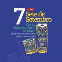 Brazilië onafhankelijkheid dag 7 de Setembro met illustraties van hand getekend gitaren en braziliaans hand- trommels. modieus grunge postzegel Brazilië onafhankelijkheid dag sociaal media na. vector