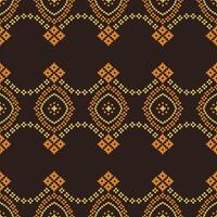 traditioneel zwart etnisch motieven ikat meetkundig kleding stof patroon kruis steek.ikat borduurwerk etnisch oosters pixel bruin achtergrond.abstract, illustratie. textuur, decoratie, behang. vector