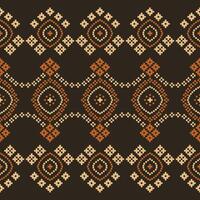 traditioneel zwart etnisch motieven ikat meetkundig kleding stof patroon kruis steek.ikat borduurwerk etnisch oosters pixel bruin achtergrond.abstract, illustratie. textuur, decoratie, behang. vector