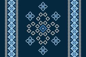 traditioneel etnisch motieven ikat meetkundig kleding stof patroon kruis steek.ikat borduurwerk etnisch oosters pixel marine blauw achtergrond. samenvatting, illustratie. textuur, decoratie, behang. vector