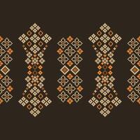 traditioneel zwart etnisch motieven ikat meetkundig kleding stof patroon kruis steek.ikat borduurwerk etnisch oosters pixel bruin achtergrond.abstract, illustratie. textuur, decoratie, behang. vector