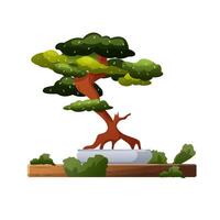 bonsai boom in de pot en houten tafel illustratie vector