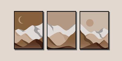 set van abstracte esthetische berglandschap. triptiek. boho-stijl. hedendaagse kunst. halverwege de eeuw moderne vectorillustratie. vector