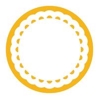 gemakkelijk meetkundig geel cirkel kader grens ontwerp versierd met stoutmoedig geschulpte kant rand vector