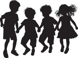 kinderen silhouet Aan wit achtergrond. kind genieten van, gaan naar school- illustratie. kind logo vector