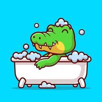 schattig krokodil het baden in bad tekenfilm vector