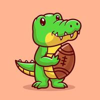 schattig krokodil Holding rugby bal tekenfilm vector