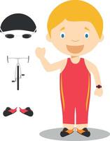 sport- tekenfilm illustraties. triatlon vector