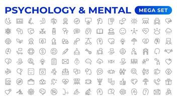 psychologie en mentaal lijn pictogrammen verzameling. groot ui icoon reeks in een vlak ontwerp. dun schets pictogrammen pak. vector