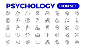 psychologie en mentaal lijn pictogrammen verzameling. groot ui icoon reeks in een vlak ontwerp. dun schets pictogrammen pak. vector