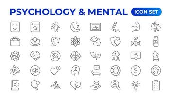 psychologie en mentaal lijn pictogrammen verzameling. groot ui icoon reeks in een vlak ontwerp. dun schets pictogrammen pak. vector