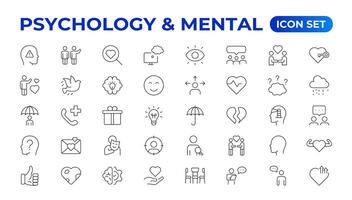 psychologie en mentaal lijn pictogrammen verzameling. groot ui icoon reeks in een vlak ontwerp. dun schets pictogrammen pak. vector