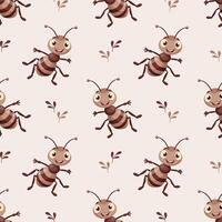 naadloos patroon van een gelukkig mier Aan een wit achtergrond. glimlachen baby insect karakter. afdrukken, kinderen textiel, behang vector