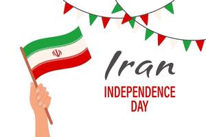 ik rende onafhankelijkheid dag. banier met Iraans vlag in menselijk hand. banier, poster, vakantie illustratie. vector