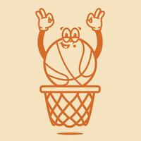 grappig tekenfilm karakter van basketbal. kan worden gebruikt net zo sticker, affiches, afdrukken. de grappig elementen in modieus retro tekenfilm stijl. illustratie vector
